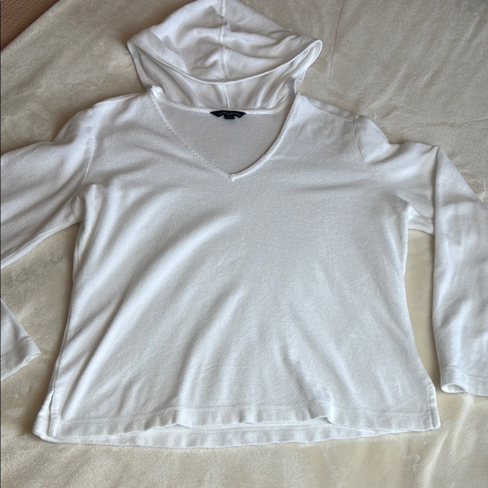 Women's LAND'S END White V-Neck Pullover 100% Baumwolle - Towel Fabric Size M